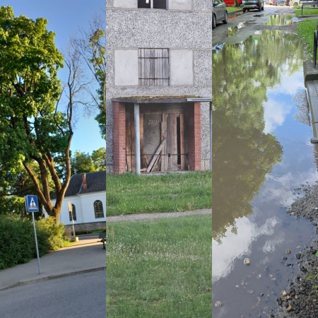 Mums raksta: Jēkabpilieši ziņo par nepatīkamu smaku, bīstamu koku, bedrainiem ceļiem, graustu problēmām (FOTO)