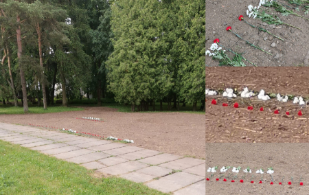 Aculiecinieks ziņo, ka vietā, kur Rīgas ielā atradās padomju memoriāls, kāds naktī uz svētdienu nolicis ziedus (FOTO)