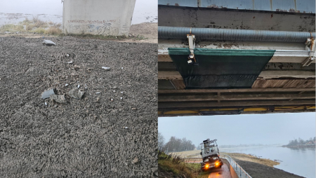 Mums raksta: Tilts pār Daugavu Jēkabpilī sācis drupt, no tā atdalās betona gabali.  Pašvaldības dienesti uzliek drošības sietu (FOTO)