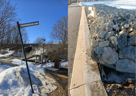 Mums raksta: Jēkabpilī uz Daugavas aizsargdambja bojāta infrastruktūra; Pašvaldībā norāda – pie vainas ziemas dienesta tehnika (FOTO)