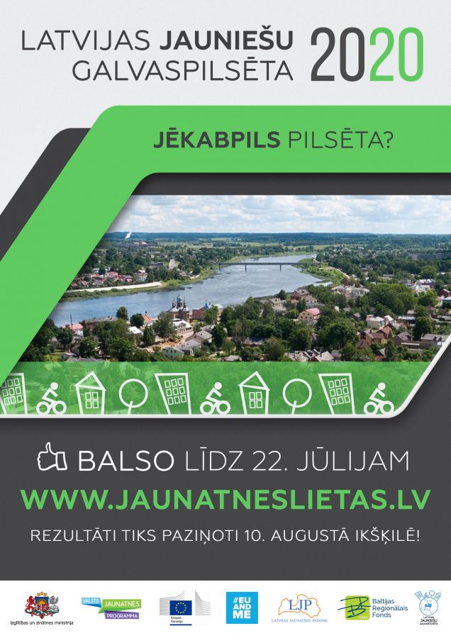 Publiskajai balsošanai par “Latvijas Jauniešu galvaspilsētu 2020” izvirzīta Jēkabpils, Daugavpils un Ventspils