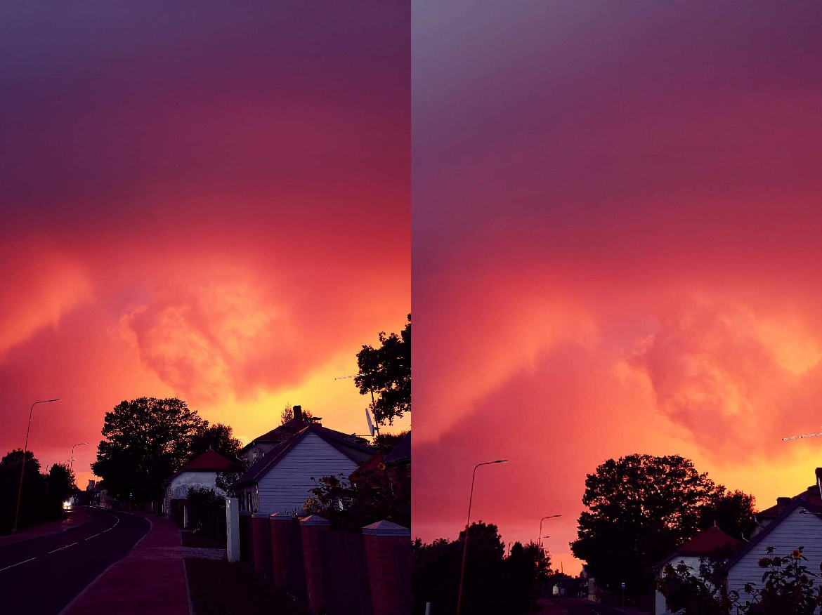 Aculieciniece: Svētdienas vakarā debesis virs Jēkabpils liesmoja sarkanā krāsā