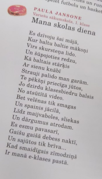 Izdotajā bērnu dzejas gadagrāmatā "Garā pupa" iekļauts Variešu sākumskolas skolnieces dzejolis