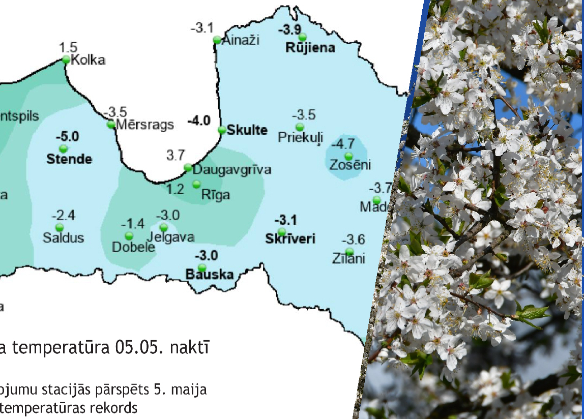 Jēkabpilī naktī uz piektdienu gaisa temperatūra pazeminājās līdz mīnus 3,6 grādiem