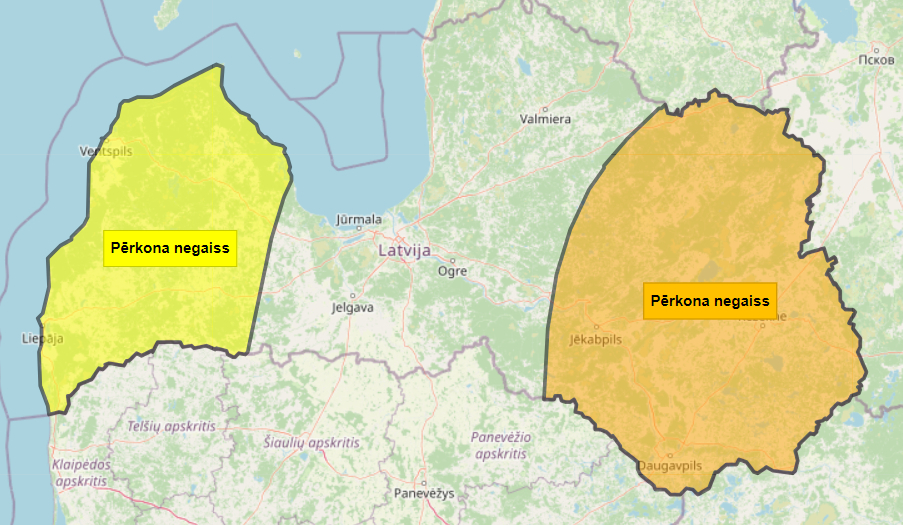 Latvijas austrumu daļā izsludināts oranžās pakāpes brīdinājums