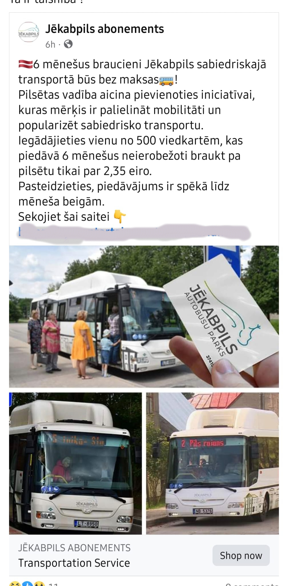 Uzmanību!!! Facebook izplatīta viltus ziņa, kas sola pusgadu bezmaksas braucienus Jēkabpils autobusos