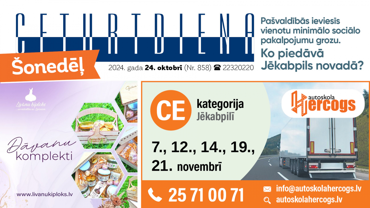 Laikraksta "Ceturtdiena" sludinājumi 24.10.2024