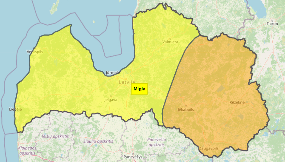 Sinoptiķi brīdina par ļoti biezu miglu, Jēkabils apkārtnē izsludināts oranžais brīdinājums