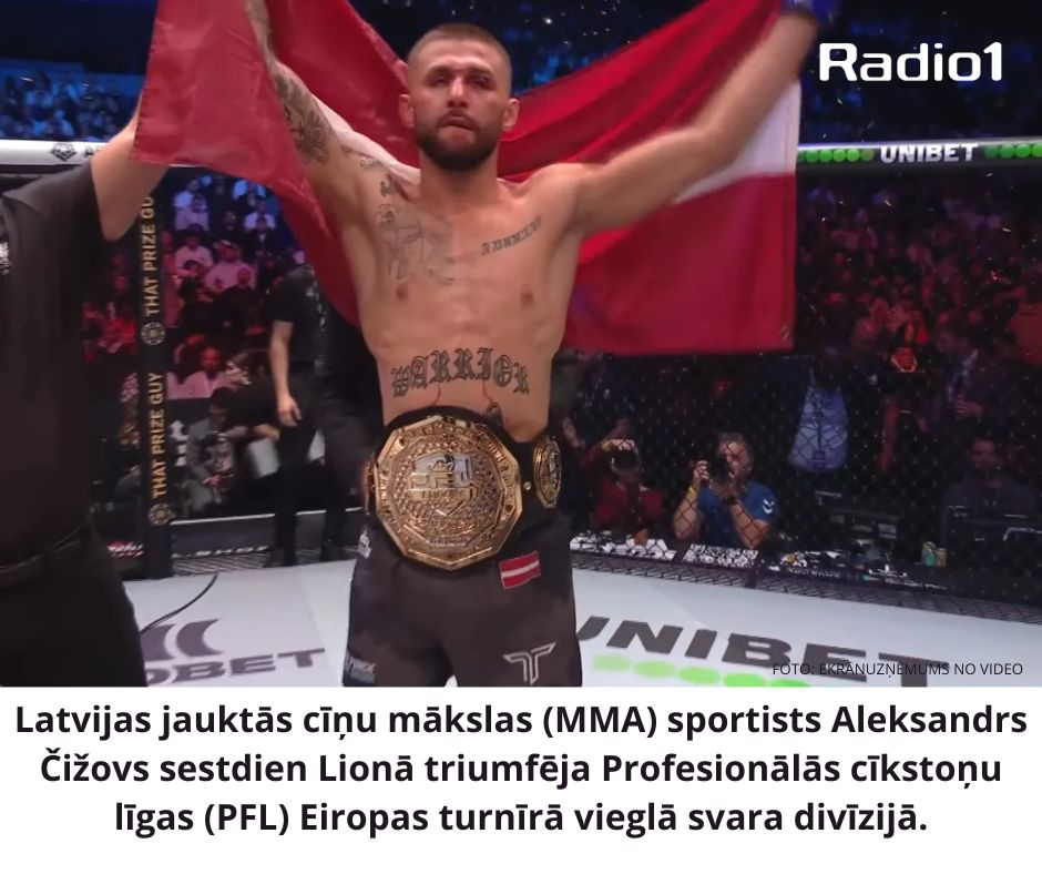 Latvijas jauktās cīņu mākslas sportists Aleksandrs Čižovs Lionā triumfē Profesionālā cīkstoņu līgā 