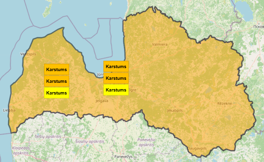 Svētdien valsts rietumu un centrālajos rajonos gaidāms ļoti stiprs karstums