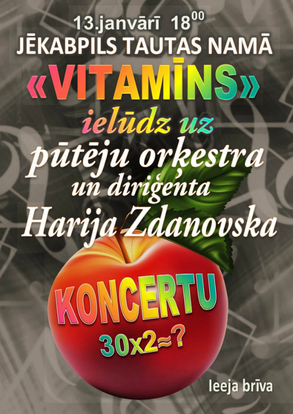 Šovakar pūtēju orķestra "Vitamīns" koncerts