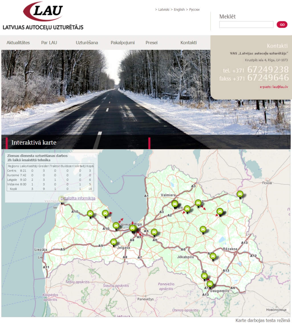 Interaktīvā kartē var redzēt, kur strādā LAU automašīnas