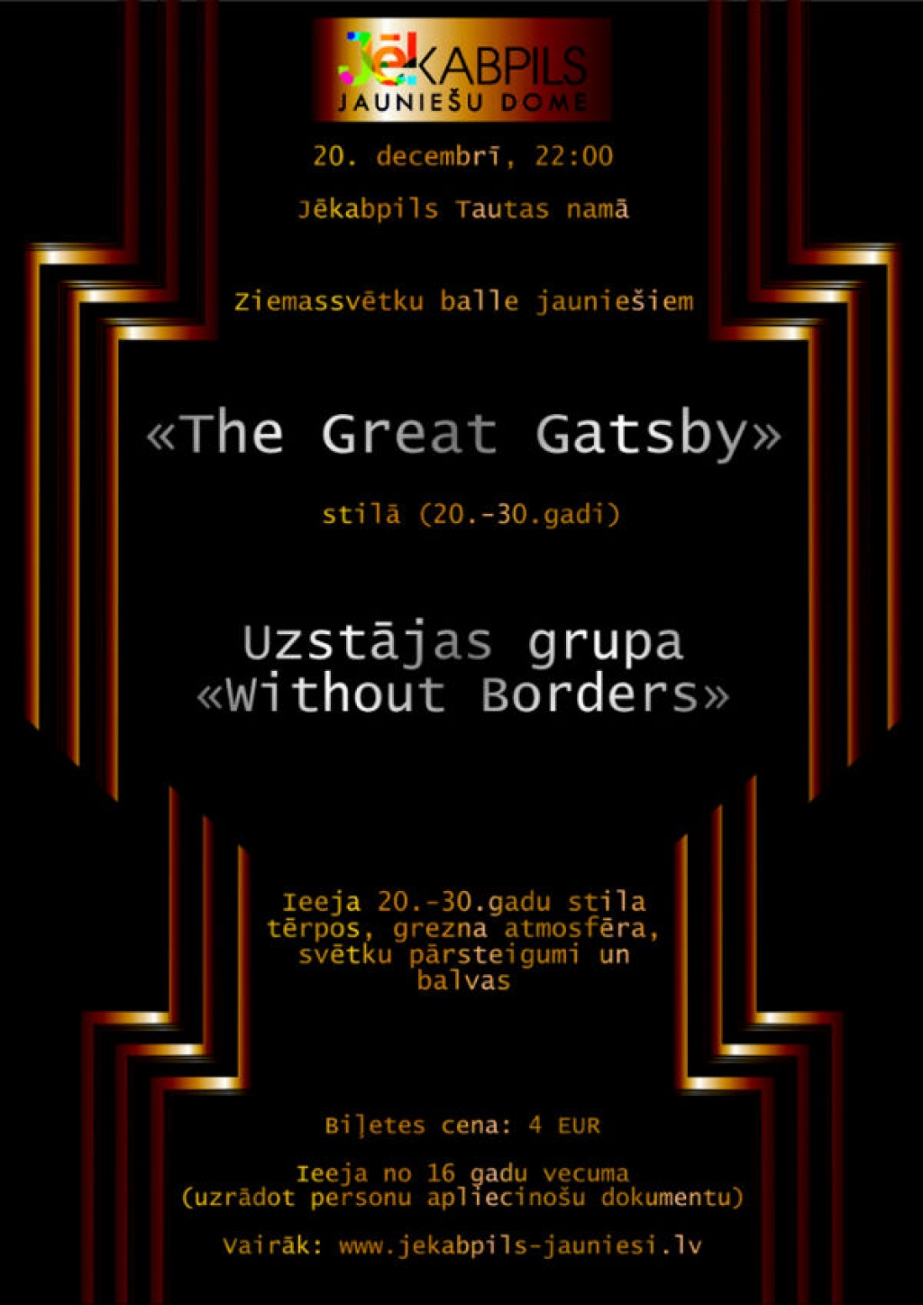 Šogad Jēkabpils jauniešu Ziemassvētku balle – „The Great Gatsby” stilā