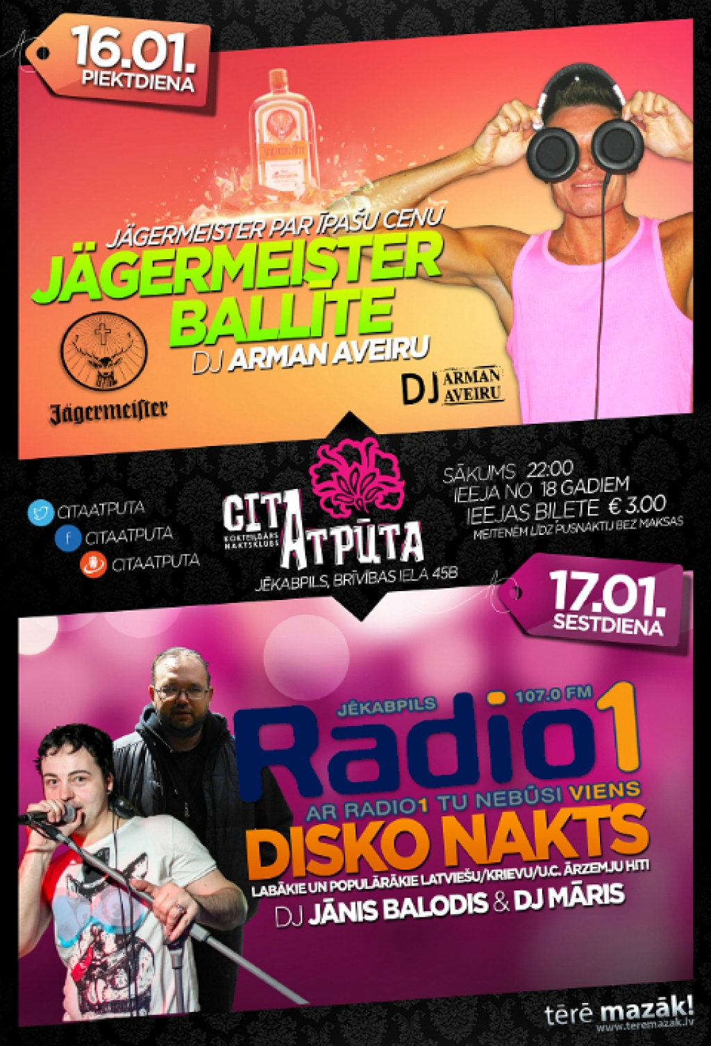 "Cita atpūta" un Jēkabpils Radio1 aicina uz "Radio1 disko nakti"!