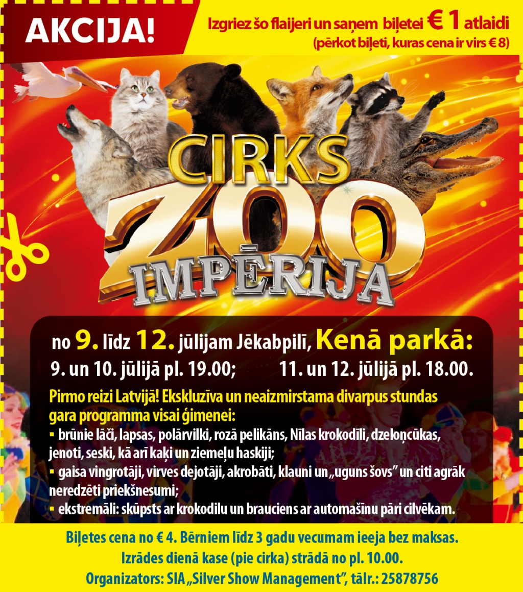 Kena parkā notiks cirka šovs "Zoo Impērija" (saņem 1 € atlaidi!)
