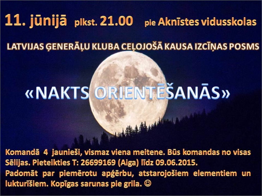 Aknīstē notiks "Nakts orientēšanās"