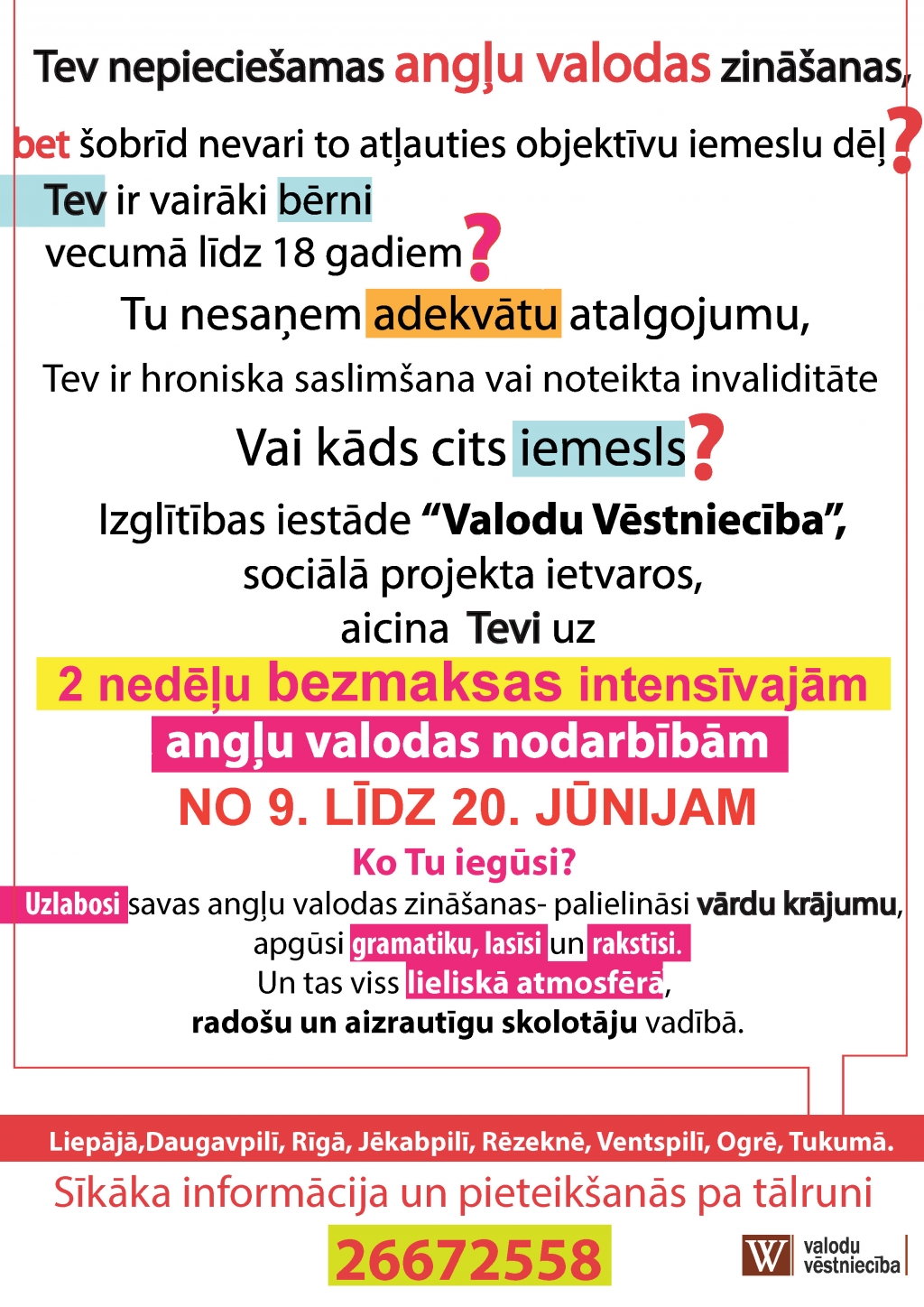 "Valodu Vēstniecība" aicina uz bezmaksas valodu kursiem!