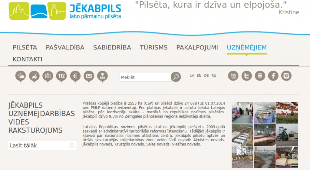 Jēkabpils pilsētas pašvaldības mājas lapā izveidota informatīvā sadaļa uzņēmējiem