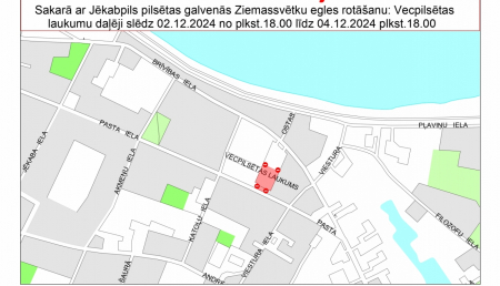 Vecpilsētas laukums Jēkabpilī slēgts Ziemassvētku egles rotāšanas laikā