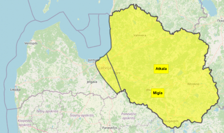 Latvijas austrumos izveidojusies bieza migla, izsludināts dzeltenais brīdinājums