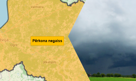 Ceturtdien Latvijā gaidāms stiprs lietus, vietām arī negaiss un krusa, oranžais brīdinājums izsludināts arī Jēkabpils, Aizkraukles, Līvānu un Preiļu apkārtnēs